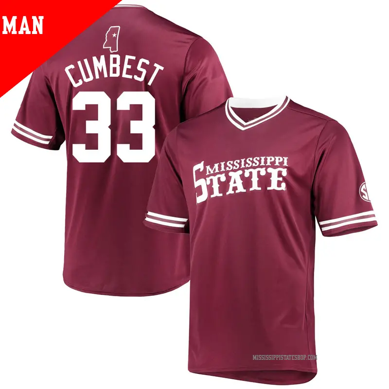 Men s 33 Brad Cumbest Mississippi State Bulldogs Replica Maroon V Neck Baseball Jersey